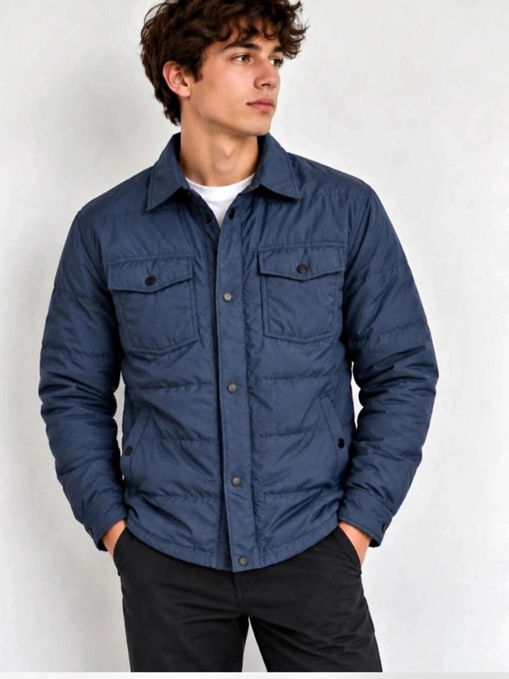 32 Degrees Heat Quilted Shirt Jacket Men's Puffer Blue Medium